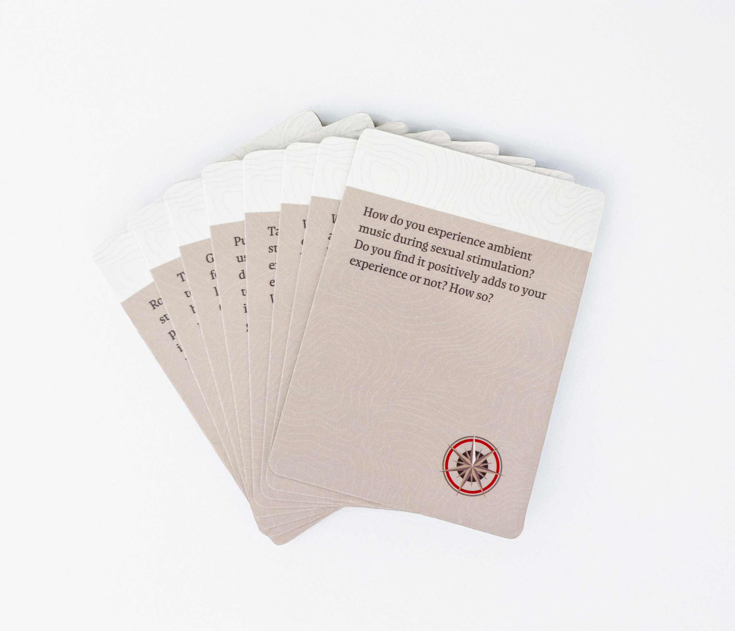 White cards from the Sex Deck fanned out